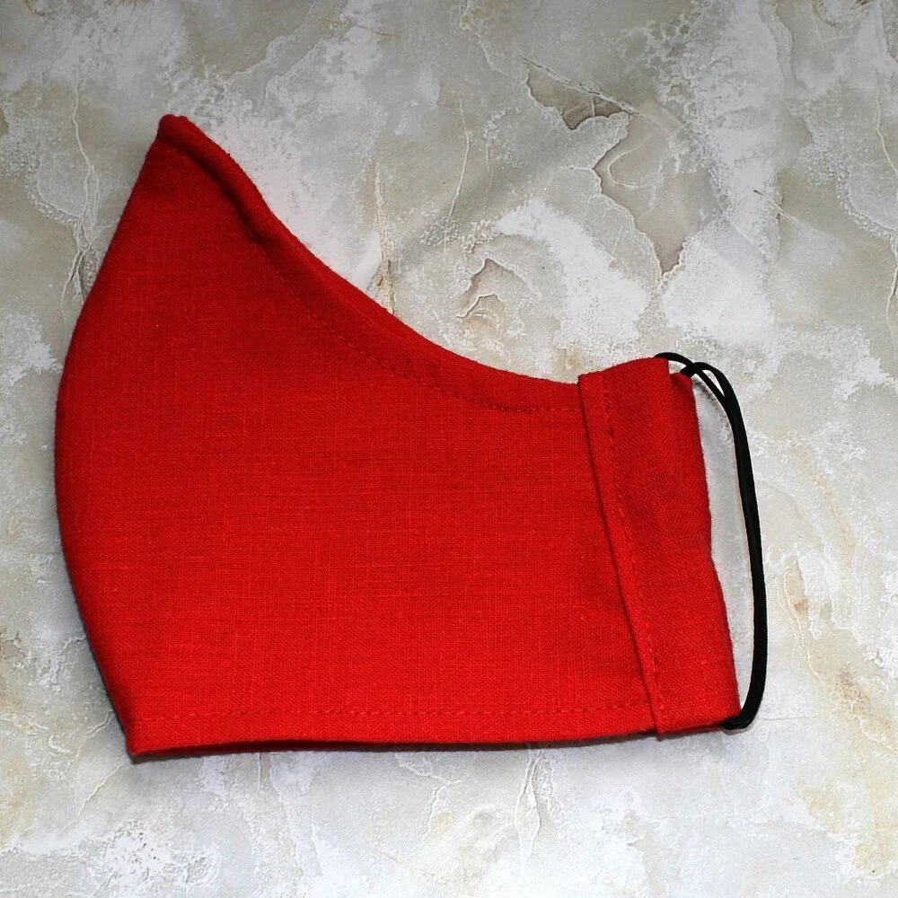 HAND CRAFTED Face Mask Red Adult Cloth Fabric Solid - Shield Style